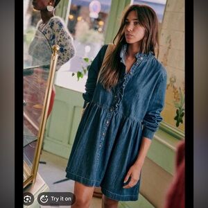 Sezane Sybelle Denim Dress in Deep Blue NWT